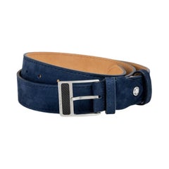 T-Buckle Belt in Navy Leather & Brushed Titanium Clasp, Size M
