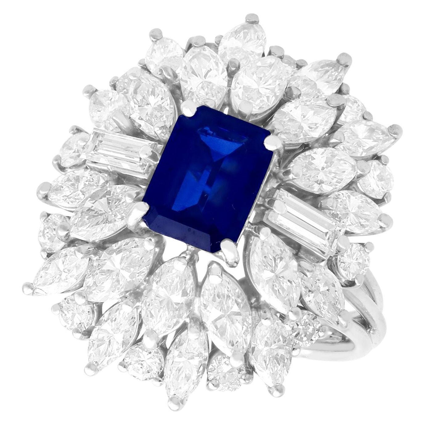 Vintage 1.97 Carat Sapphire and 4.54 Carat Diamond White Gold Cluster Ring For Sale