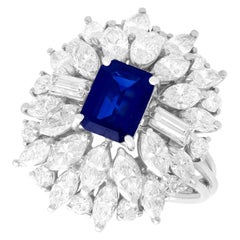 Vintage 1.97 Carat Sapphire and 4.54 Carat Diamond White Gold Cluster Ring