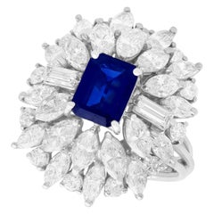 Vintage 1.97 Carat Basaltic Sapphire 4.54 Carat Diamond White Gold Cluster Ring