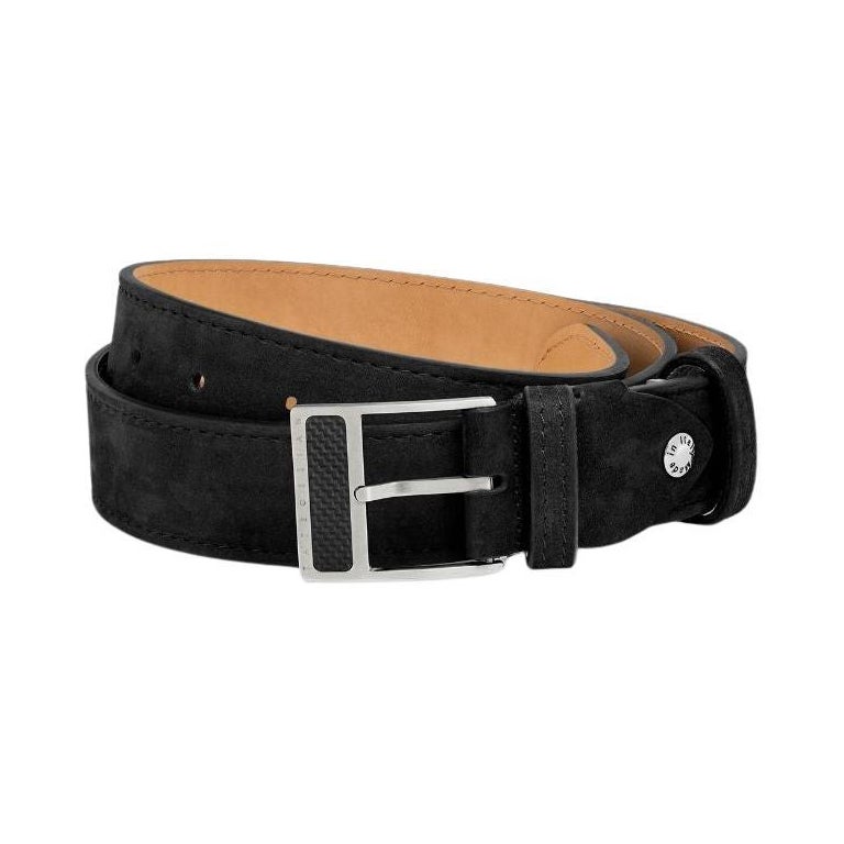 T-Buckle Belt in Black Leather & Brushed Titanium Clasp, Size M For Sale