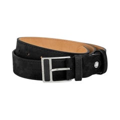 T-Buckle Belt in Black Leather & Brushed Titanium Clasp, Size M