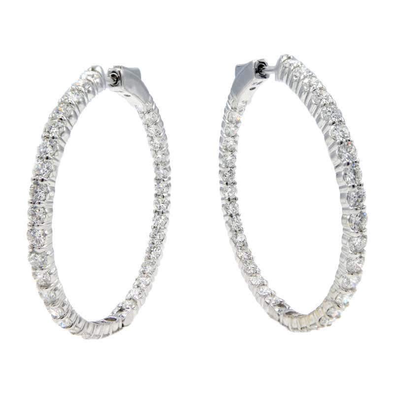 Emerald Cut Inside / Outside Diamond Hoop Earrings, 12 Carat at 1stDibs ...