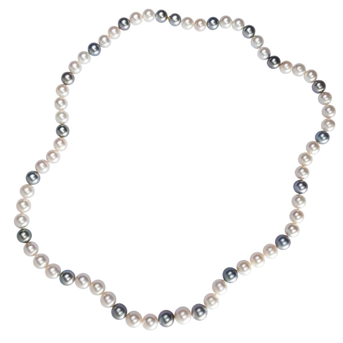 Alex Jona Long South Sea and Tahiti Light Grey Pearl Necklace For Sale