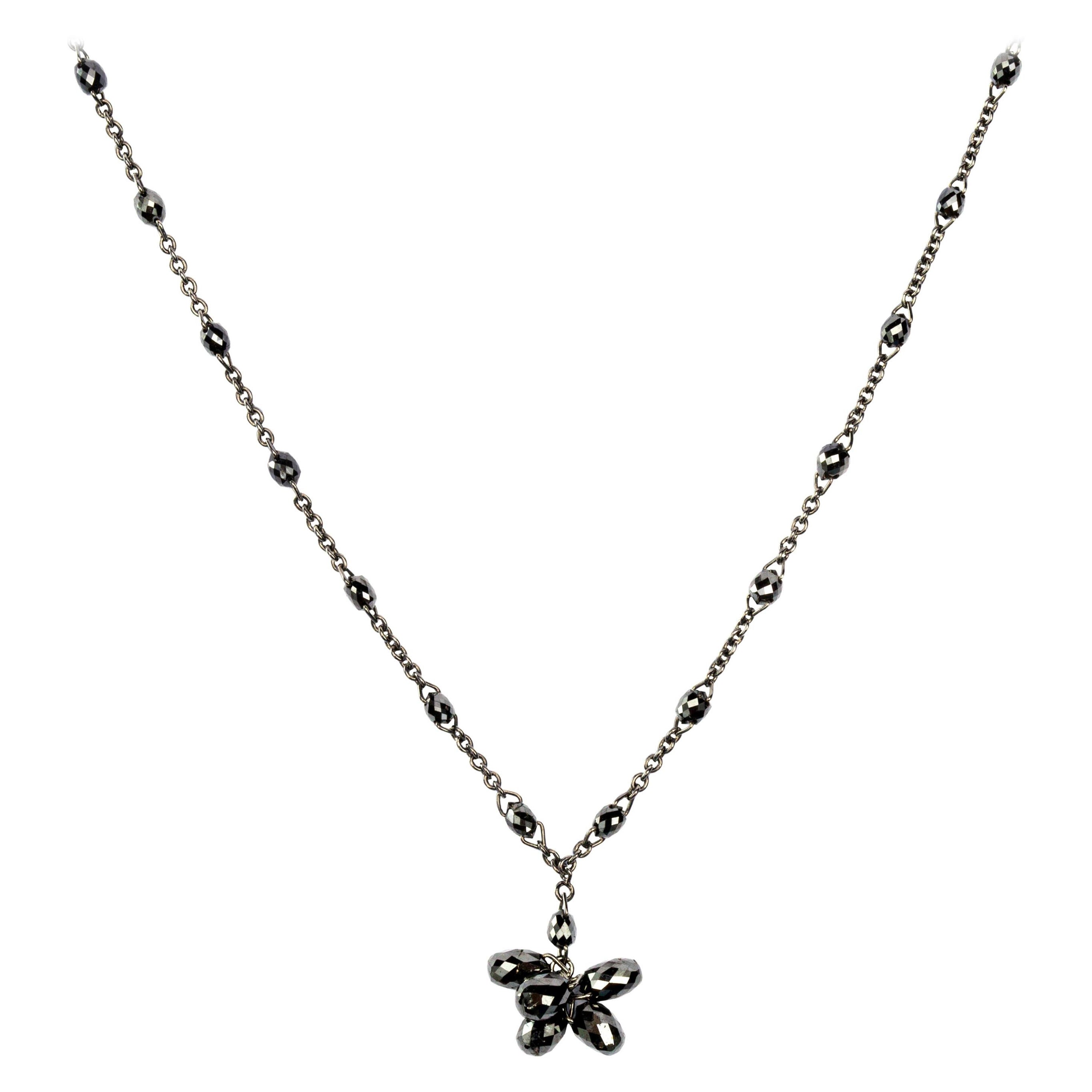 Alex Jona Briolette-Cut Black Diamond 18 Karat White Gold Link Chain Necklace