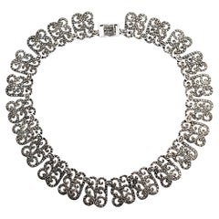 Vintage Sterling Silver Marcasite Choker Necklace
