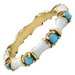 Tiffany & Co. Schlumberger 18 Yellow Gold Bamboo, White Enamel, Turquoise Band