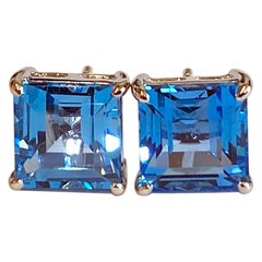 Blue Topaz Earrings Set in 14kt White Gold