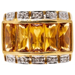 18k Yellow Gold Ultra Wide Citrine and Diamond Band Ring