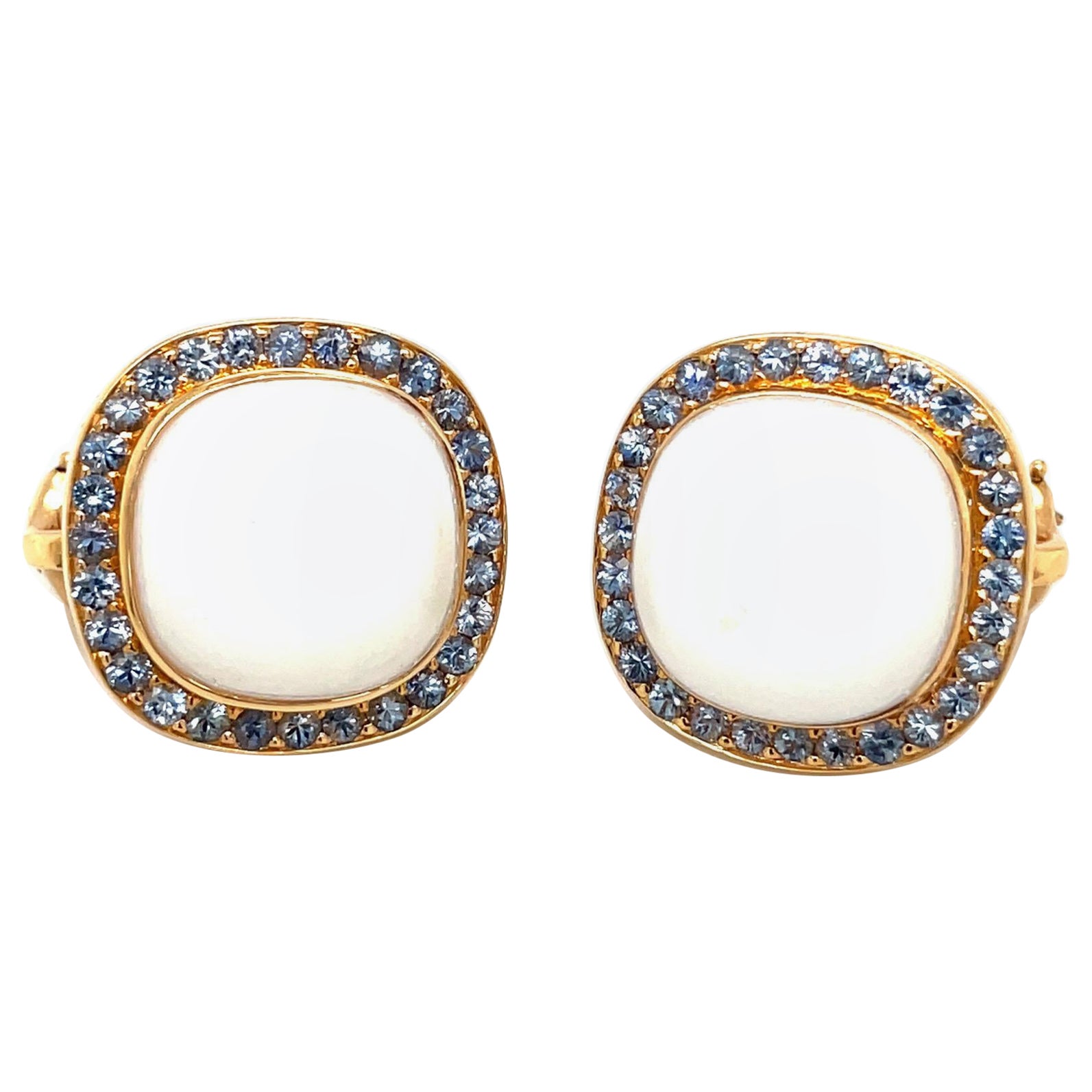 Zorab 18KT Rose Gold Earrings with 27.66Ct. White Opal & 1.88Ct. Blue Sapphire For Sale