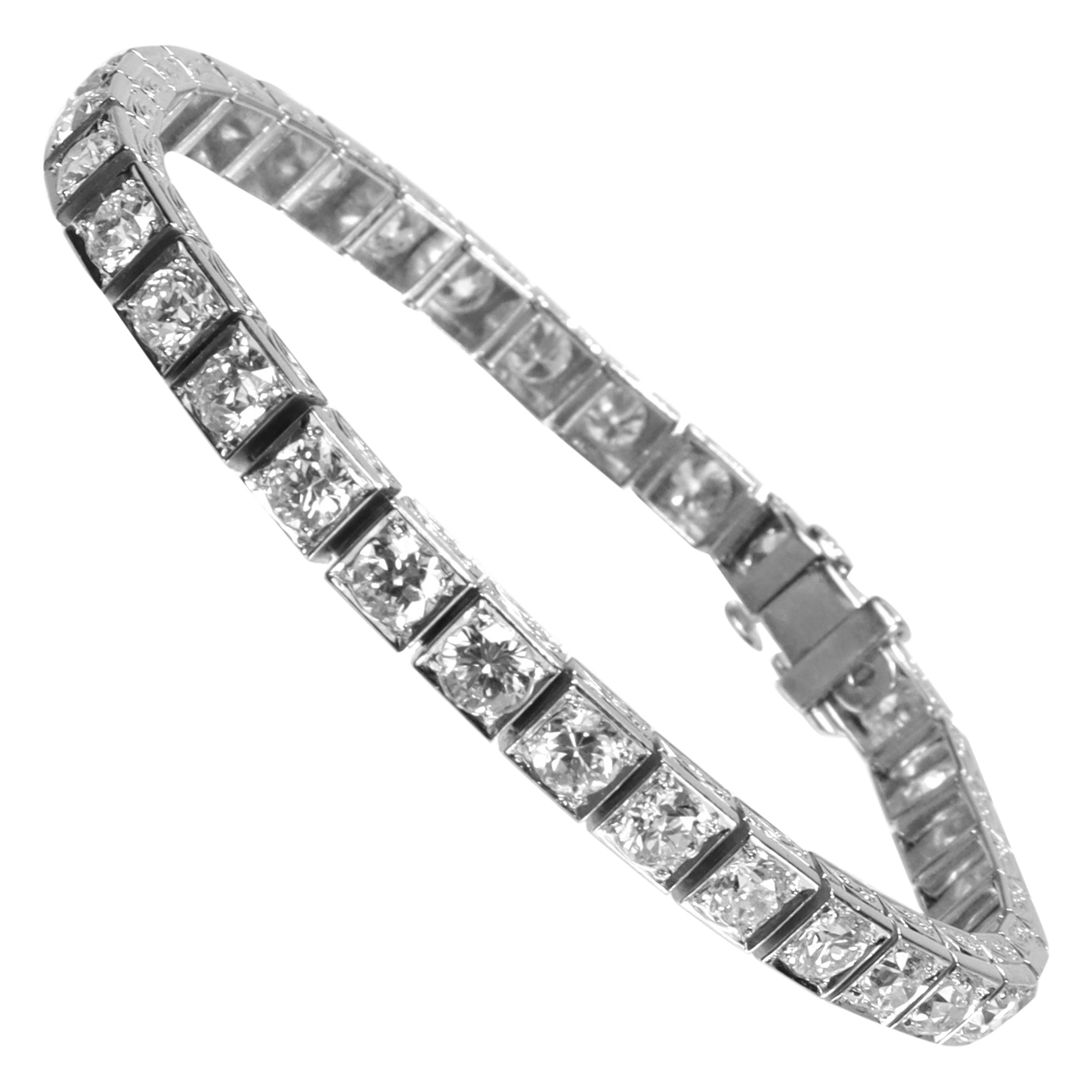 Platinum Sterling Silver Diamond Set Red Sapphire Princess Cut Tennis Bracelet 
