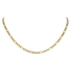 14 Karat Yellow Gold Semi Solid Figaro Link Chain Necklace, Italy