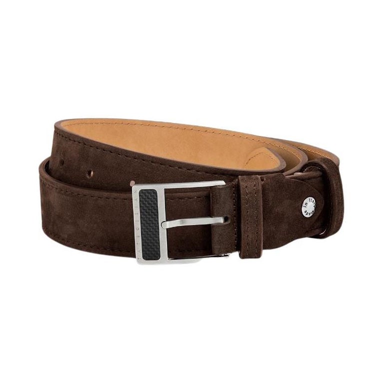 T-Buckle Belt in Brown Leather & Brushed Titanium Clasp, Size M