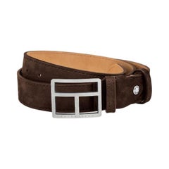 T-Bar Buckle Belt in Brown Leather & Brushed Titanium Clasp, Size L