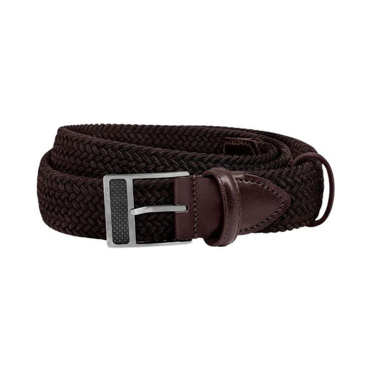 T-Buckle Belt in Brown Rayon Leather & Brushed Titanium Clasp, Size M For Sale