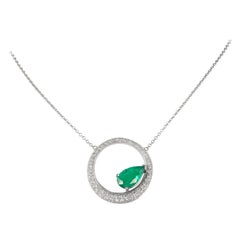 Alexander 2.99ct Emerald with Pave Diamond 18k White Gold Pendant Necklace