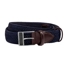 Ceinture à boucle en T en rayonne et cuir bleu marine et fermoir en titane brossé, Taille L