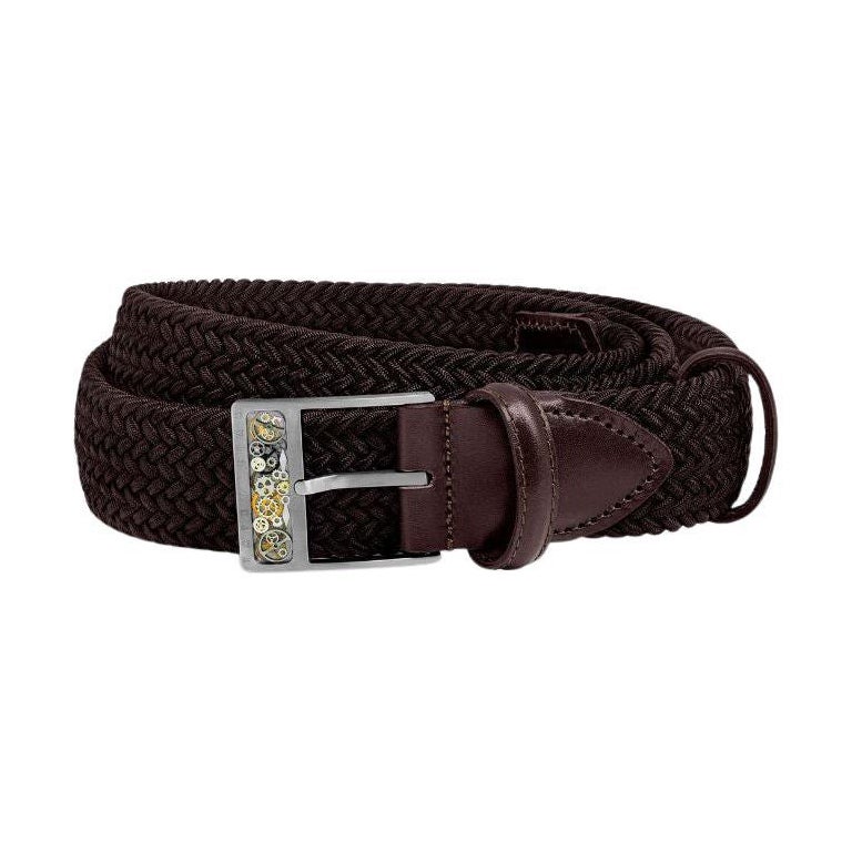 Gear T-Buckle-Gürtel aus braunem Viskose- und Leder und gebürstetem Titanverschluss, Größe M im Angebot