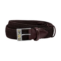 Gear T-Buckle Belt in Brown Rayon and Leather & Brushed Titanium Clasp, Size M