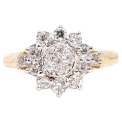 Circa 1950s 9 Carat Gold Old Cut Diamond Vintage Starburst Cluster Ring