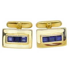 Vintage 14ct Yellow Gold Cufflinks Sapphire 1.5ct Art Deco Peaky Blinders 8.39g