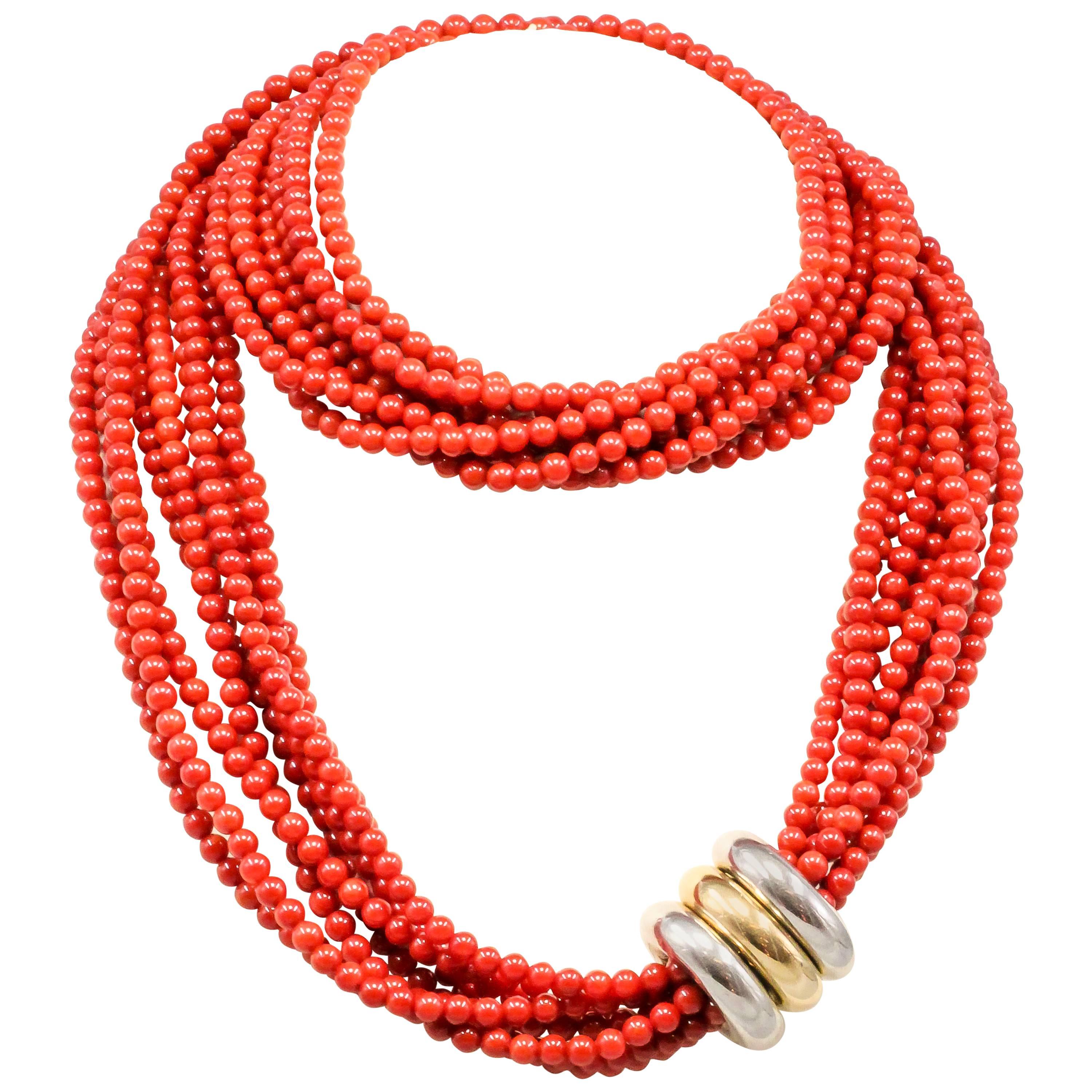 Poiray Coral Strand 3 Color Gold Necklace