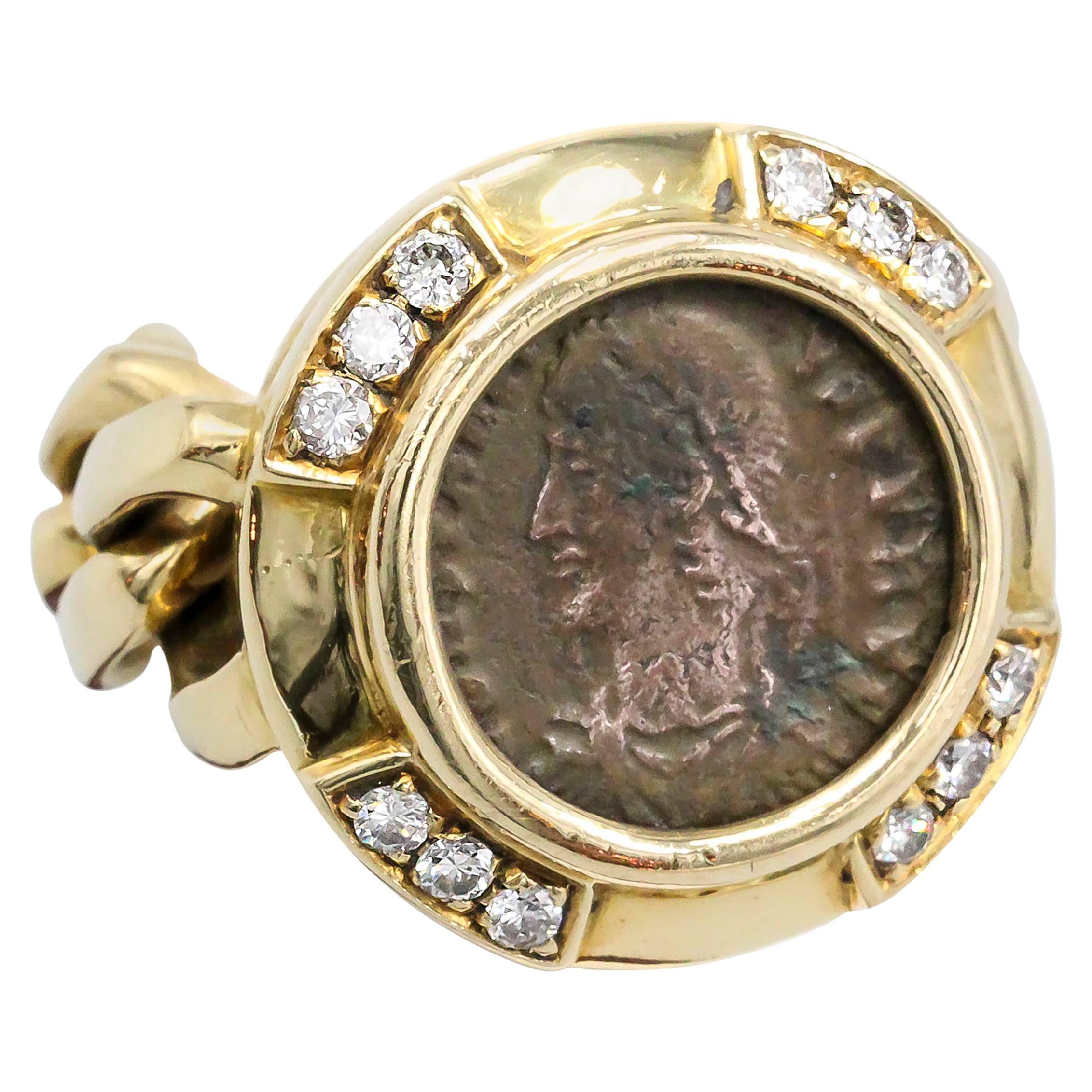 Bulgari Ancient Coin Diamond Gold Flexible Ring