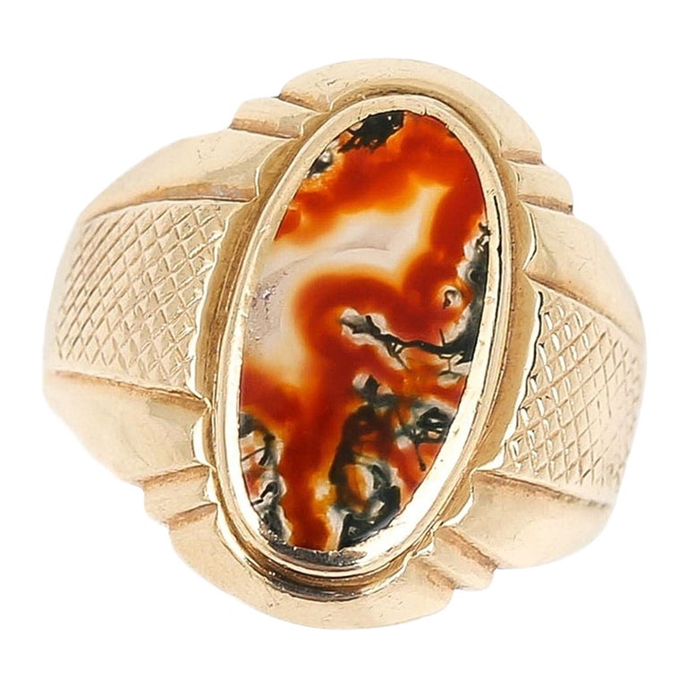 Vintage Oval Red and Moss Agate Signet Ring, Circa 1969 For Sale at 1stDibs | moss agate red, red moss agate, moss agate mens ring