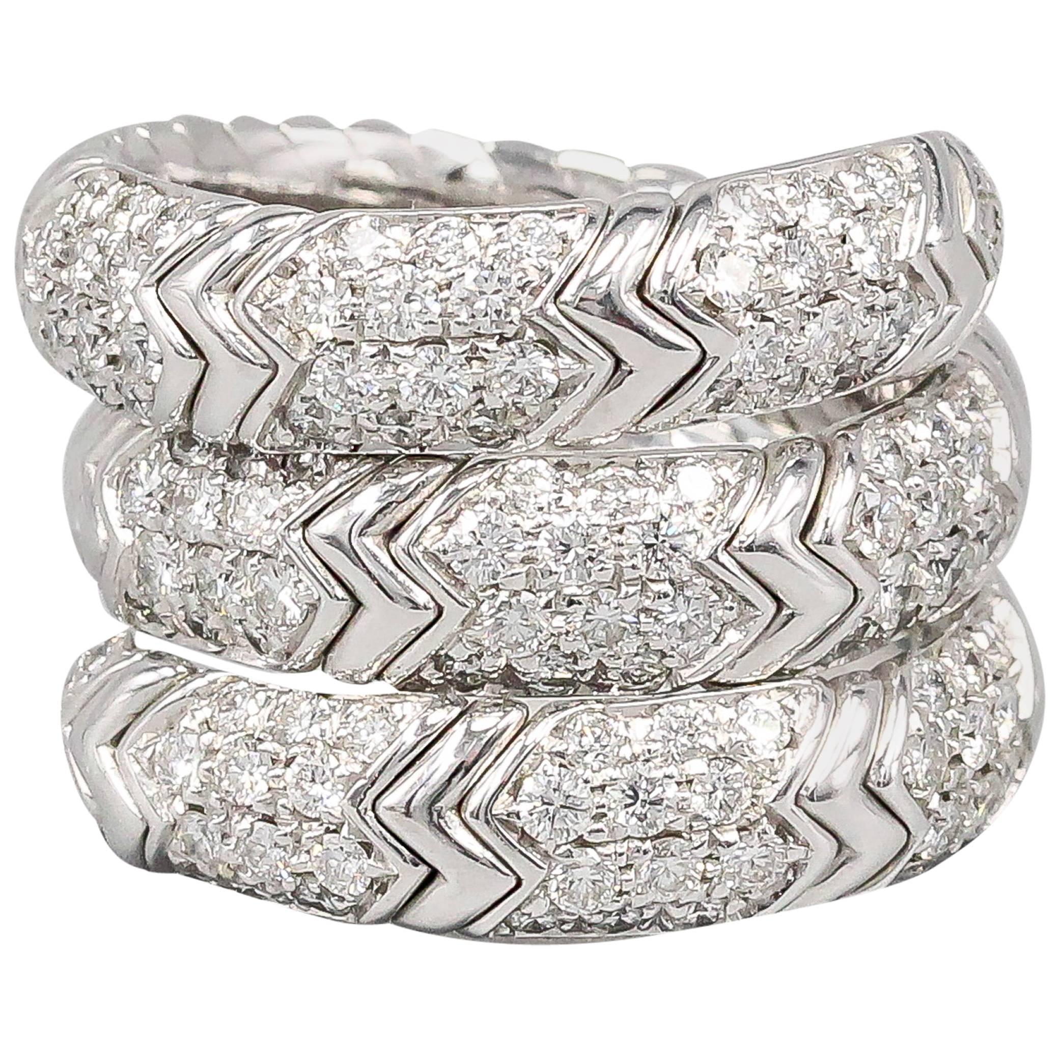 Bulgari Spiga Diamond and White Gold Flexible Snake Ring