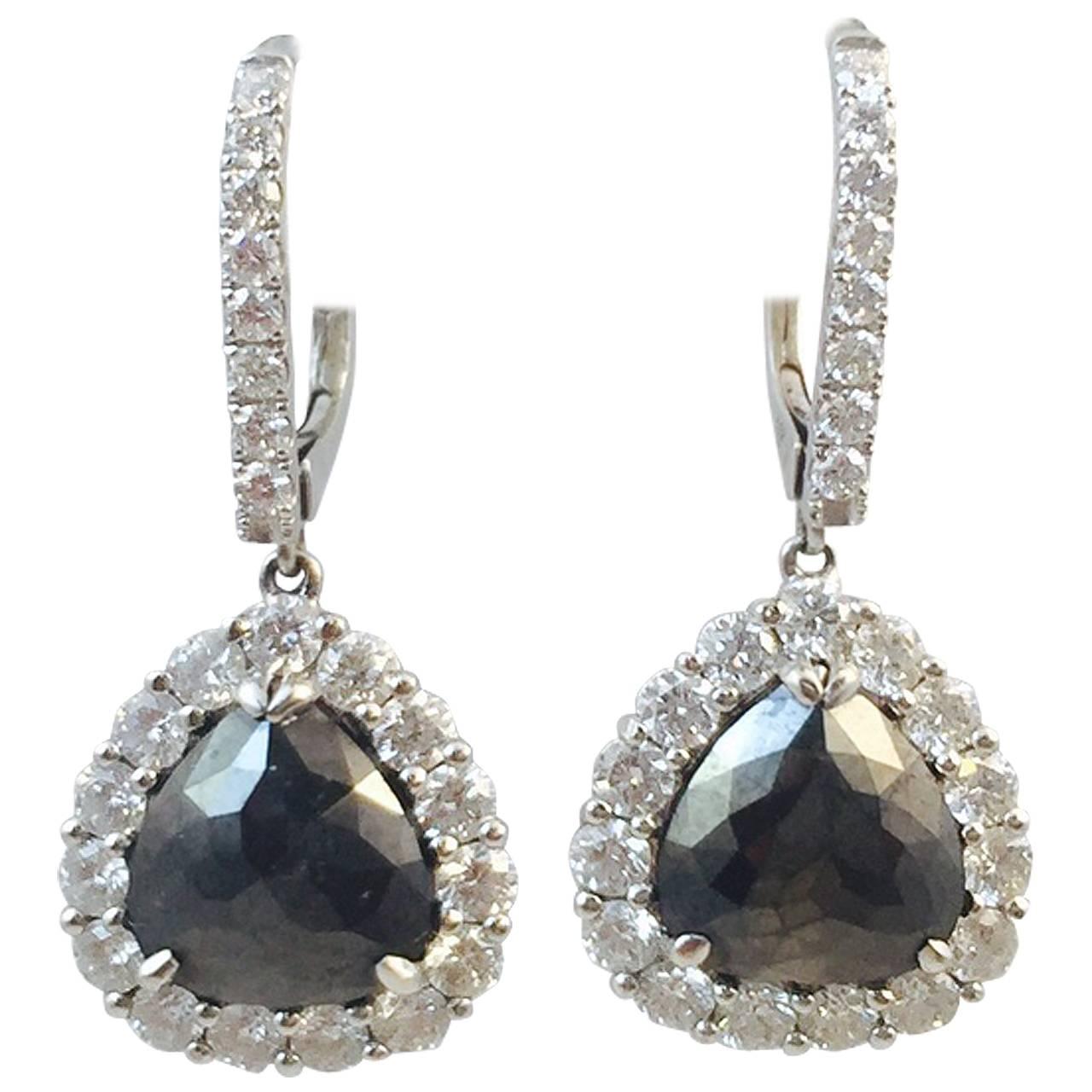 Karina Brez Black and White Diamond Gold Earrings For Sale
