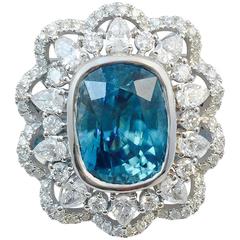 Karina Brez Rare Blue Zircon Diamond Gold Ring