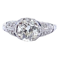 Art Deco GIA Old European Cut Diamond Sapphire Platinum Filigree Engagement Ring