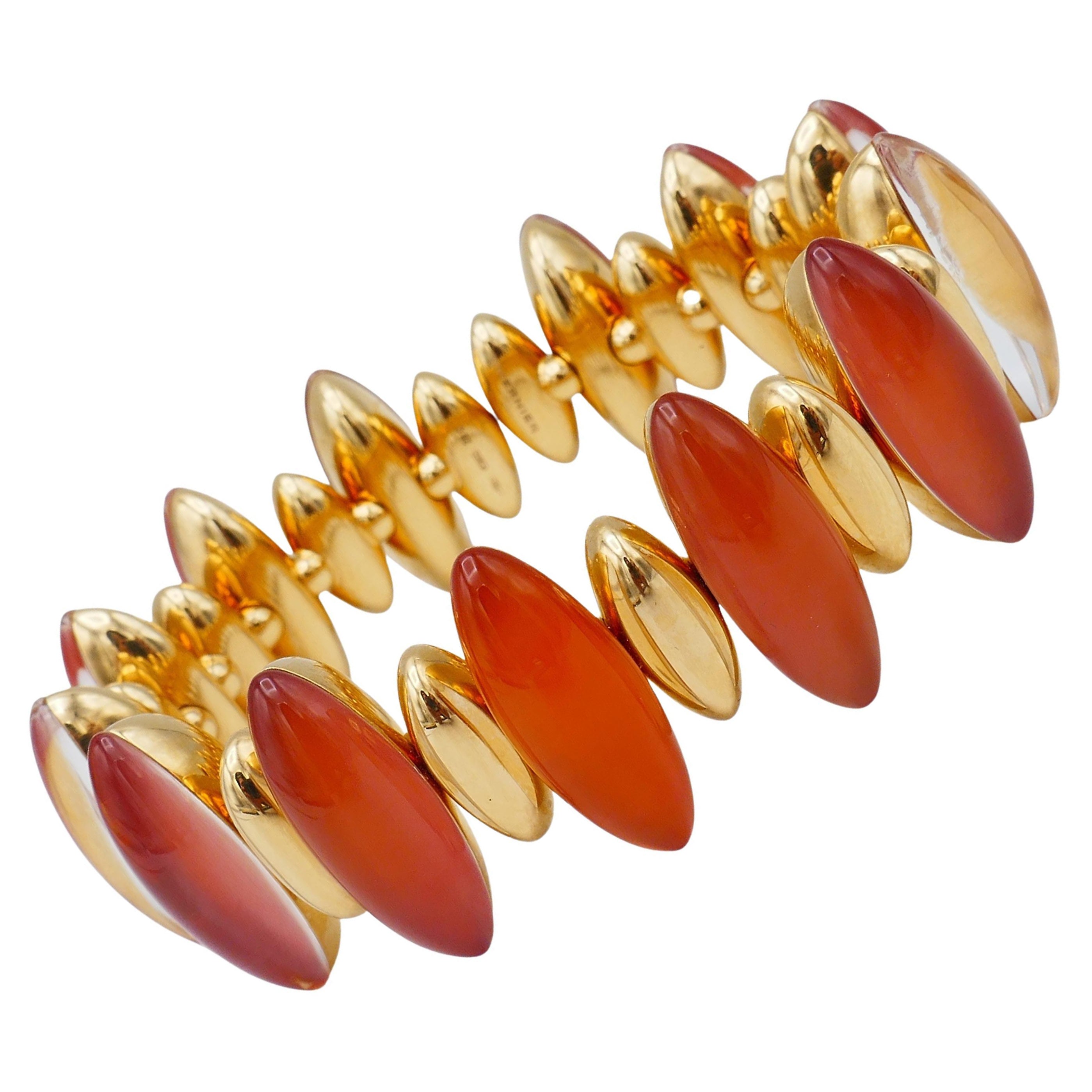 Vhernier Fuseau Red Carnelian Rock Crystal Gold Bracelet For Sale