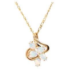 Circa 1980s, 9 Carat Gold Australian Crystal Opal Cluster Pendant with Chain
