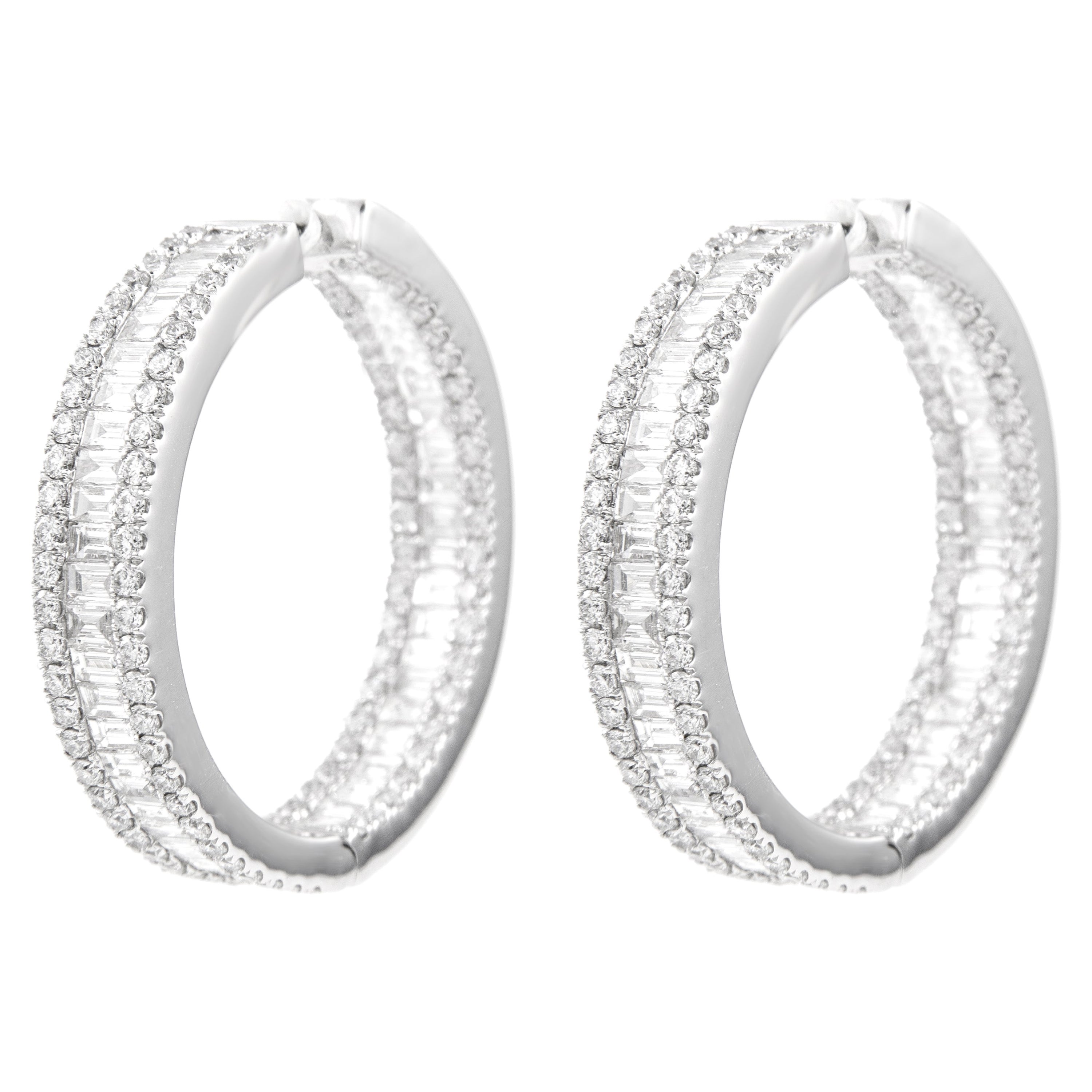 Alexander 6.33ct Round & Baguette Diamond Hoop Earrings 18k White Gold
