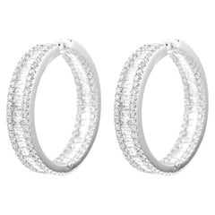 Alexander 6.33ct Round & Baguette Diamond Hoop Earrings 18k White Gold