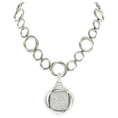 David Yurman Silver Pave Diamond Large Crossover Infinity Pendant Chain Necklace