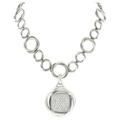 David Yurman Silber Pave Diamant Groß Crossover Infinity Anhänger Kette Halskette