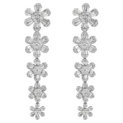 Alexander 4.89ct Baguette Diamond Floral Earrings 18k White Gold