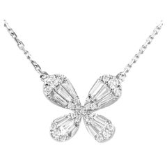 Alexander Tapered Baguette Diamond Floral Pendant Necklace 18k White Gold