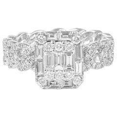 Alexander 1.02ct Lllusion Set Diamond Cuban Link Ring 18k White Gold