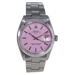 Vintage Rolex Steel Oyster Perpetual Date with Custom Made Pink Dial circa Mid 1970's