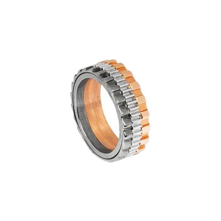 Mechanical Layered Ring in Sterling Silver with Gold Plating, Size L For Sale