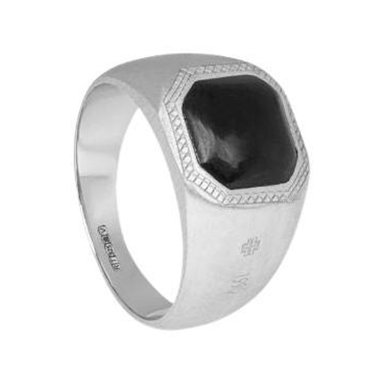 Onyx Signet Ring in Sterling Silver, Size L For Sale