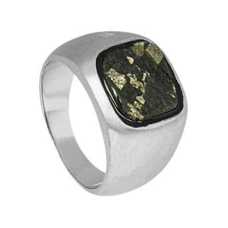Slate Pyrite Signet Ring in Sterling Silver, Size M For Sale