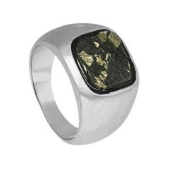 Slate Pyrite Signet Ring in Sterling Silver, Size M