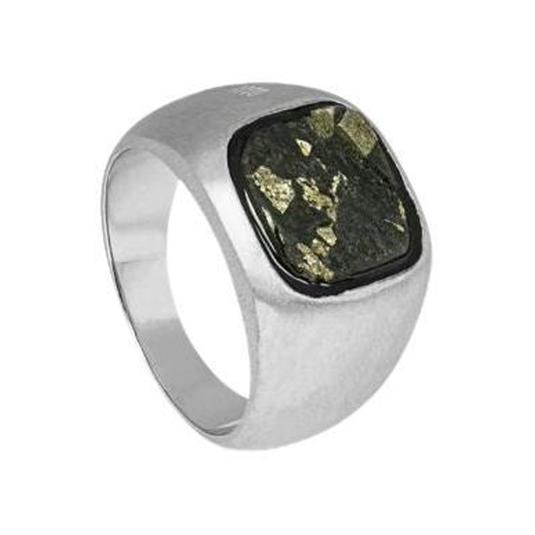 Slate Pyrite Signet Ring in Sterling Silver, Size L For Sale