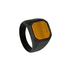 Used Ceramic Signet Ring with Tiger Eye, Size L