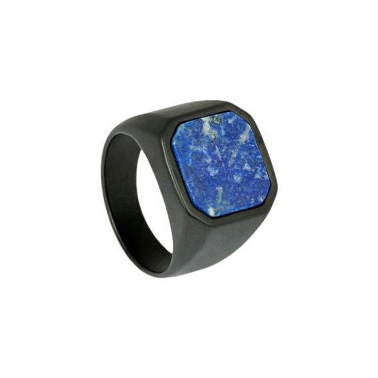 Ceramic Signet Ring with Lapis, Size M For Sale