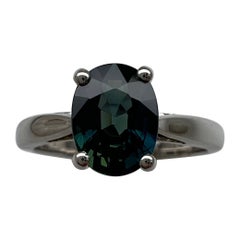 Deep Green Blue 1.75 Carat Sapphire Oval Cut 18 Karat White Gold Solitaire Ring